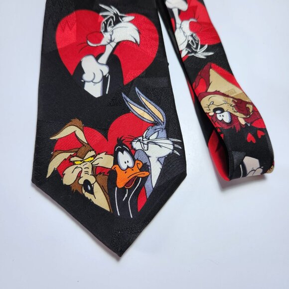 Looney Tunes Cartoon Necktie Men's Silk Tie Taz Sylvester Bugs Bunny Vintage 90s - Picture 2 of 7